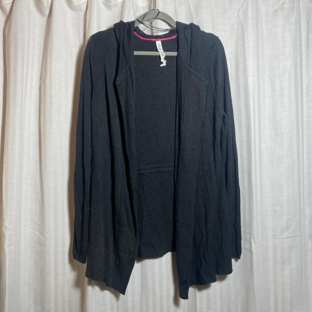 Lululemon Wrap Hooded Rib Open Front‎ Cardigan Gray Cashmere Blend 10 Athleisure